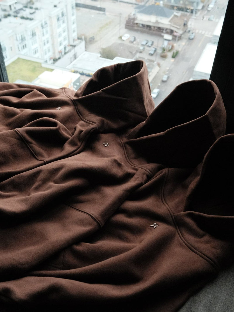 Goji Longevity dark mocha 100% organic cotton hoodie — back view