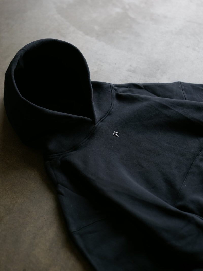 Goji Longevity jet black unisex oversized hoodie — side profile