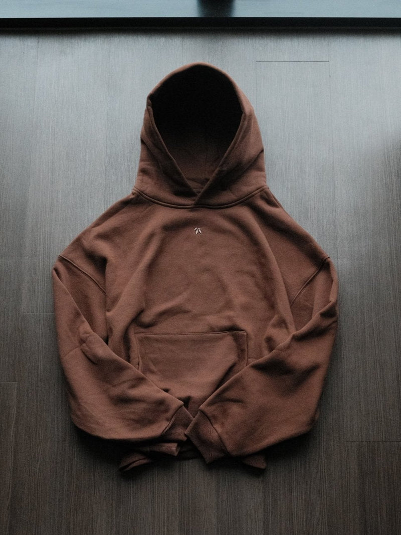 Goji Longevity dark mocha heavyweight oversized cropped hoodie — front view
